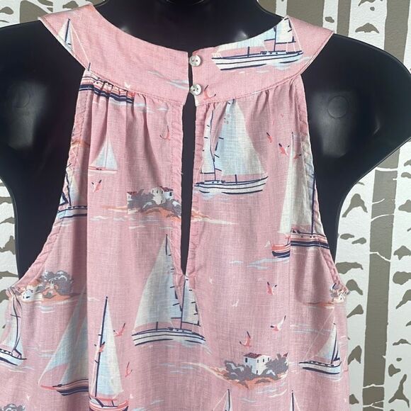 St. Tropez West Linen Sailboat Print Pink High Neck Dress S - Picture 8 of 10